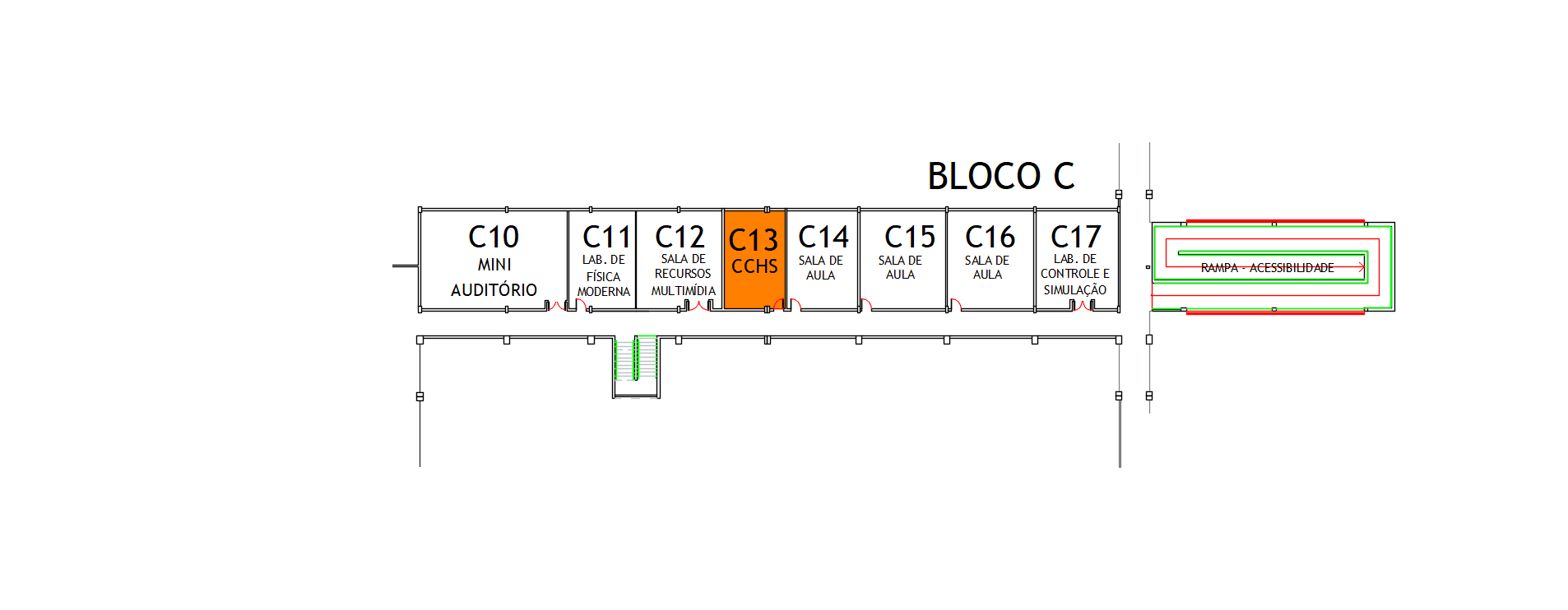 Visão da planta baixa esquemática do Andar Superior localizado no Bloco C