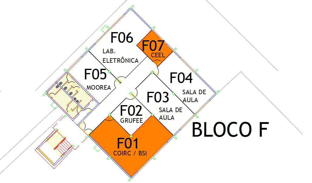 Visão da planta baixa esquemática do Andar Inferior localizado no Bloco F