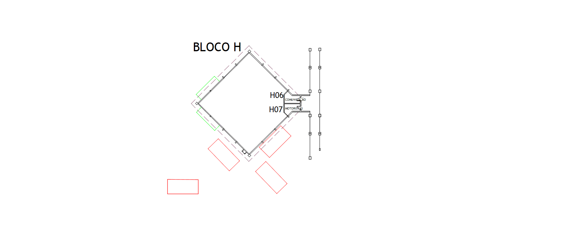 Visão da planta baixa esquemática do Andar Superior localizado no Bloco H